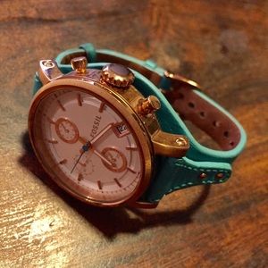 Fossil Turquoise & Gold Leather Watch